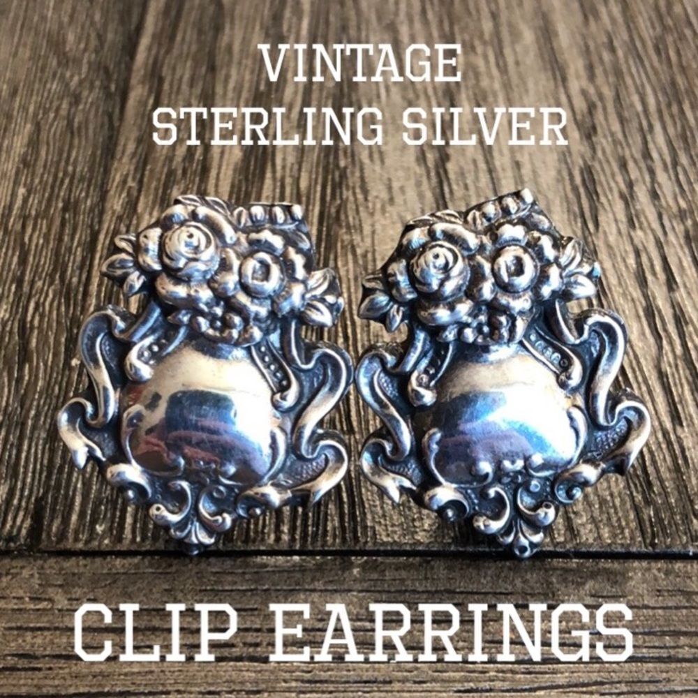 Sterling Silver Repousse Clip Earrings Baroque